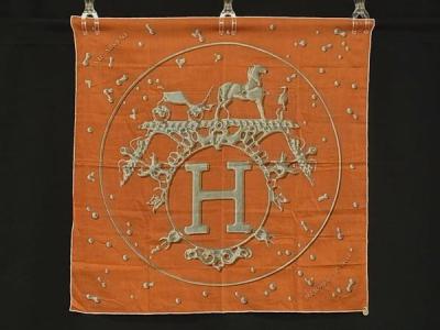 1円 ■極美品■ HERMES エルメス Vie dArgent 【銀のしずく】カレ70 コットン スカーフ ストール レディース オレンジ系 FW4806
