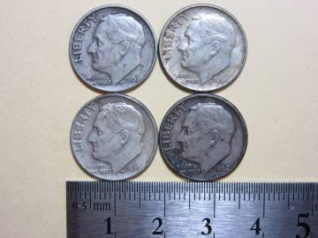 ２３，アメリカ　ONE　ＤＩＭＥ銀貨　４枚　１０，０１ｇ