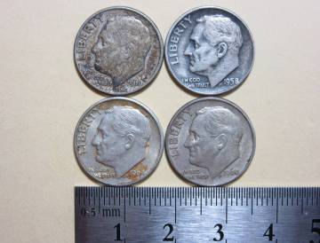 ２２，アメリカ　ONE　ＤＩＭＥ銀貨　４枚　１０，０３ｇ