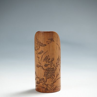 時代もの◆◇鉄筆 菊図 茶合 / 仙楳, 茶量◇◆煎茶道具 台湾茶 中国茶 茶藝 古美術 骨董 工藝作家/伝統工芸工房 古董 antique dy16152-c