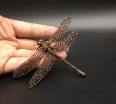伝統工芸品 茶道具 とんぼ 純銅製 置物 民芸品 細密彫刻 総長7.8cm