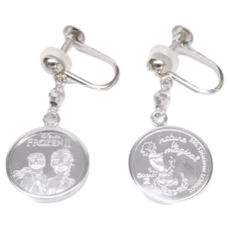 新品未使用 Pt999.9 x Pt900 アナと雪の女王II1/30oz 純プラチナメダル イヤリング レディース アクセサリー ジュエリー