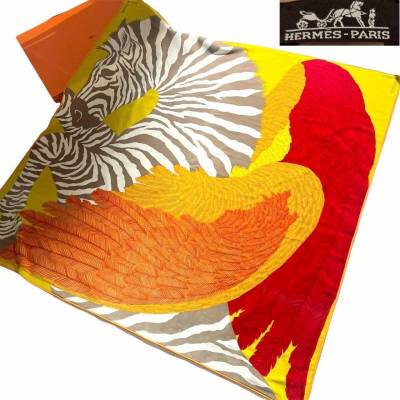 希少 未使用 箱 タグ付 HERMES エルメス Zebra Pegasus ゼブラ ペガサス ラグ ブランケット 140 大判 ホームコレクション Home Collection