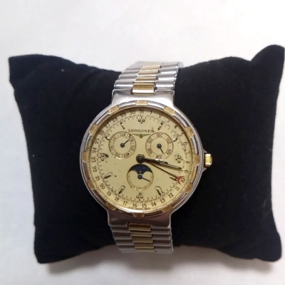 【1円〜】希少品　LONGINES　コンクエスト　ムーンフェイズ　コンビ　NewBattery　新品電池交換済み　稼働品