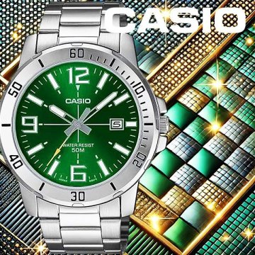逆輸入カシオ 新品1円 シンプルで視認性高く飽きない 鮮烈エメラルドグリーンメタリック 50m防水 腕時計 CASIO 激レア日本未発売