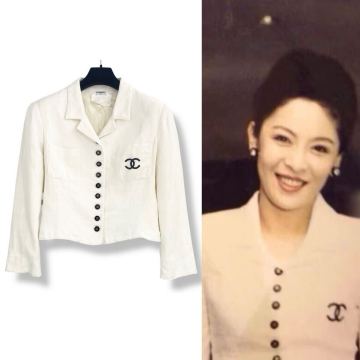 激レア CHANEL シャネル ジャケット 1995年 ココマーク ココボタン 刻印 ホワイト 中古 0414-3 AHC8 
