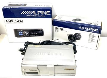 中古ALPINEアルパイン CDヘッドユニットCDE-121J+CDチェンジャーユニットCHA-S614+10㎝スピーカーSTE-102Cセット 簡易検品済 現状売り切り