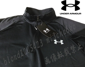 ■新品【UNDER ARMOUR】アンダーアーマー ゴルフに最適 Tech吸汗速乾 水分コントロール ハーフZIP モックシャツ■BK/L