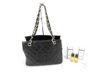 CHANEL 3点セット ショルダーバッグ 香水 マトラッセ プチタイムレス チェーン トート キャビアスキン オードゥトワレット シャネル
