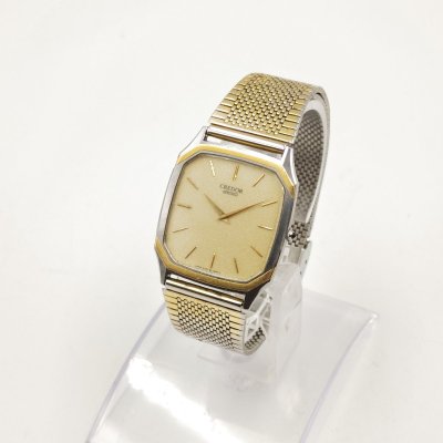 【T】セイコー クレドール 6730-5130 18K ベゼル クォーツ メンズ腕時計 シルバー&times;ゴールド