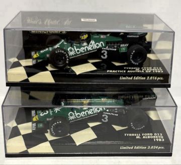 ミニチャンプス 1/43 ティレル 012 FORD No.3 M.アルボレート 1983 F1 ノーマルウイング & オーストリアGP プラクティス V字型ウイング 2台