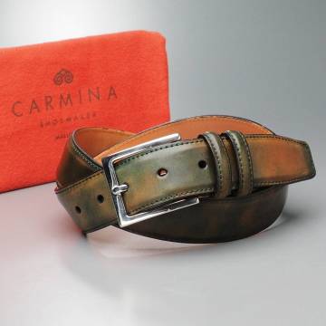 GT3410◎スペイン製 CARMINA カルミナ 本革 レザーベルト 革ベルト グリーン&times;ブラウン系 サイズ9036