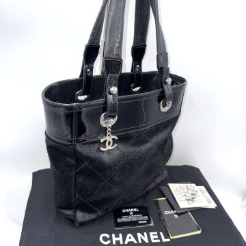 1円スタート CHANEL シャネル パリビアリッツ PM トートバッグ ハラコ ハンドバッグ 黒 シルバー金具 ギャラ付 正規品
