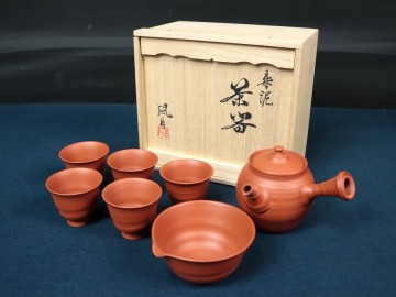 a365■【真作】村越風月 朱泥 茶器 常滑焼 共箱 急須 ロクロ成形 日本工芸会正会員 日本煎茶工芸協会理事 茶道具 煎茶道具