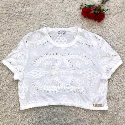 ［美品］CHANEL シャネル ココマーク　チビT ショート丈　クロップド　Tシャツ　カメリアフラワー　P62963 K48501 34/36