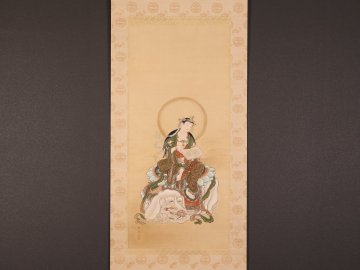 【模写】【伝来】ts6527〈狩野芳崖〉仏画 普賢菩薩図 二重箱 近代日本画の父 明治時代 フェノロサと親交 山口の人 白象 中国