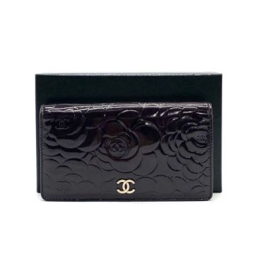 1円 良品 CHANEL シャネル カメリア ココマーク パテント二つ折り 長財布 fH04137A