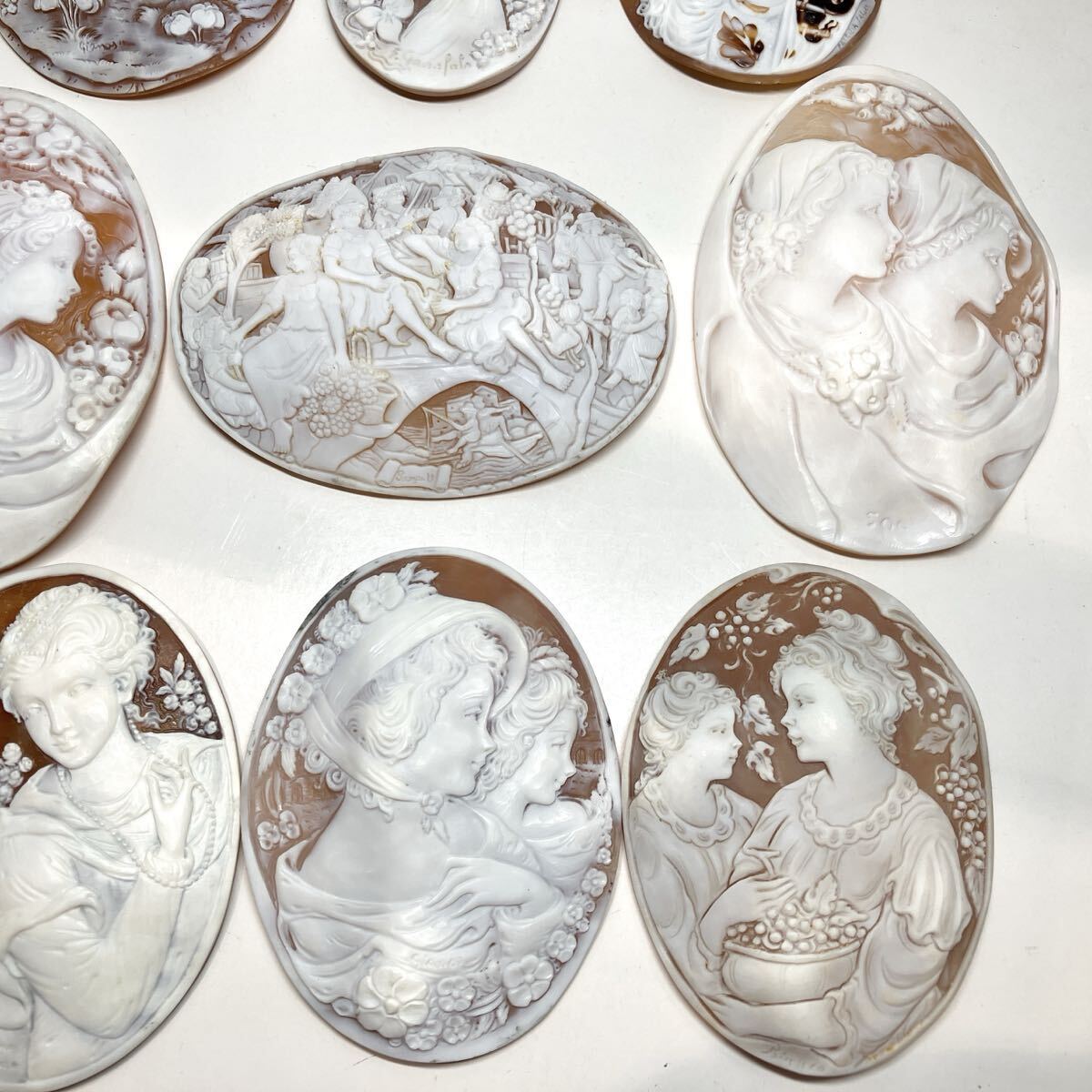  大判!!◯シェルカメオおまとめ231.1g◯m 約1155.51ct ルース 裸石 shell cameo ブローチ 貴婦人 彫刻 アンティーク 作家物 EB3/ED4 w4つ1