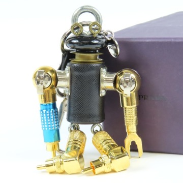 207851★1円スタート★PRADA プラダ 極美品 ロボット バッグチャーム キーリング キーホルダー GP サフィアーノレザー ゴールド