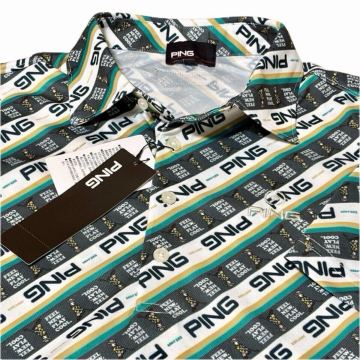新品★ピン ゴルフ PING GOLF Mr.PING斜めロゴプリント 吸水速乾 半袖ポロシャツ/TQ/サイズL