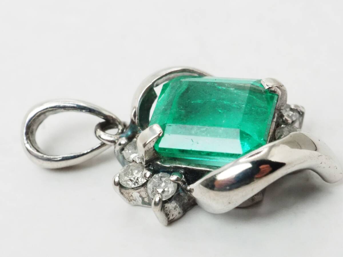  【9824M】Pt100 天然エメラルド 天然ダイヤモンド 1.00ct/0.10ct/1.45g ペンダントトップ