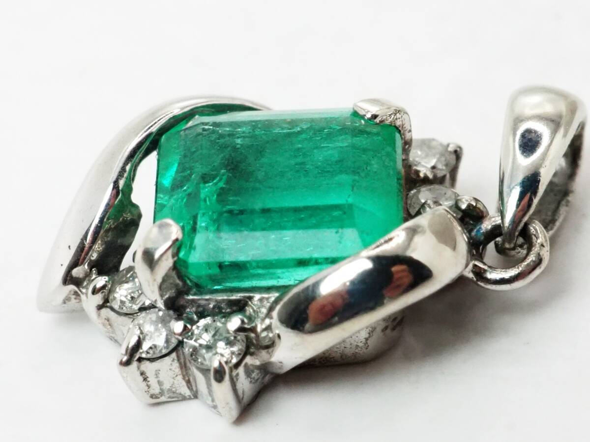  【9824M】Pt100 天然エメラルド 天然ダイヤモンド 1.00ct/0.10ct/1.45g ペンダントトップ