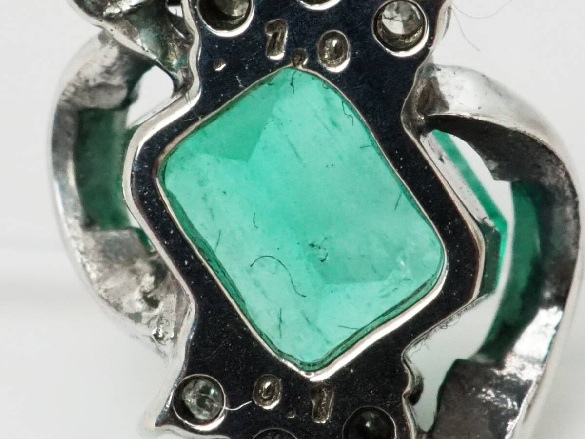  【9824M】Pt100 天然エメラルド 天然ダイヤモンド 1.00ct/0.10ct/1.45g ペンダントトップ
