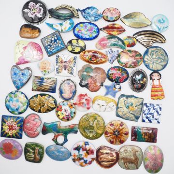 SB0501 1円 七宝 ブローチ 豪華50個 色柄多数 大量セット まとめて