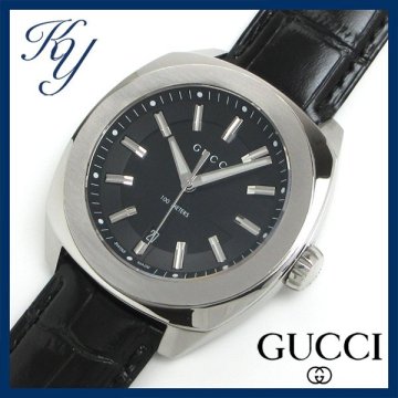 1円～ 3ヶ月保証付き 磨き済み 美品 本物 人気 GUCCI グッチ 142.2 革ベルト ブラック メンズ 時計