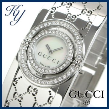 1円～ 3ヶ月保証付き 磨き済み 美品 本物 人気 GUCCI グッチ 112トワール ダイヤモンド バングル GG柄 シェル レディース 時計