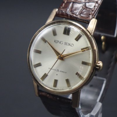 KING SEIKO KS キングセイコー ファーストモデル 初期型 J14102E 手巻き 14KGF100&mu; 盾メダリオン 25石 1960年代 新品革ベルト メンズ