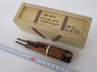 Y3424 漆器 「奈良指物師 川崎鳳嶽 正倉院蒔絵 筌香合」 銘有/共箱 茶器 茶道具