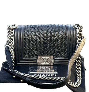 超美品◆本物シャネルCHANELボーイシャネル20マトラッセ網ステッチミニショルダーバッグSVシルバー金具チェーンショルダーバッグカーフ26番