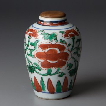 【五】呉須赤絵牡丹文壷 茶入 明時代 箱付