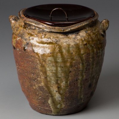 【五】古丹波双耳水指 漆蓋付 箱付 茶道具