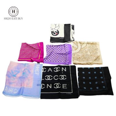 1円スタート 服飾 小物 7点セット CHANEL シャネル スカーフ ハンカチ ココマーク ロゴ ブラック パープル ベージュ シルク レディース