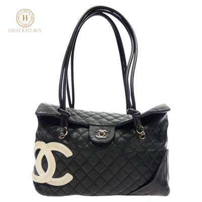 1円スタート CHANEL シャネル カンボン ハンドバッグ ココマーク シルバー金具 ショルダーバッグ ラムスキン ブラック ホワイト レディース