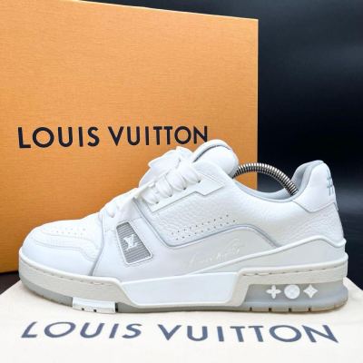 1円 【24年製/美品】 LOUIS VUITTON ルイヴィトン LVトレイナー #54 LVロゴ レザー ホワイト メンズ スニーカー 靴 シューズ 25.5cm相当