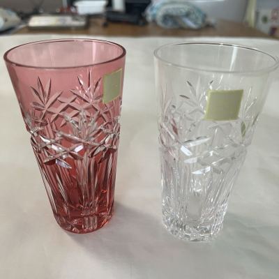 江戸切子★ カガミクリスタル★未使用新品★紅白★箱付き★ワンコインスタート