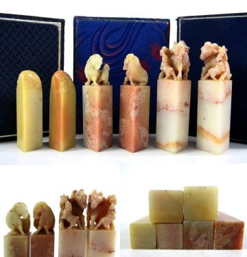 P450　古い印材　寿山石　芙蓉　凍石　篆刻　共箱　6点まとめて　総重量：219ｇ【説明欄に詳細写真有り】