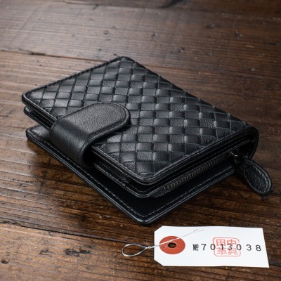 シープレザー【羊革】編み込み イントレチャート メンズ 本革 ボックスタイプ 財布 折財布 新品 未使用 送料無料 1円 黒 ブラック 田中革具