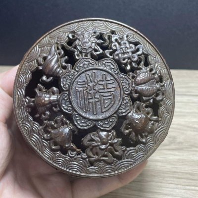 銅 細工 八宝開蓋香炉 香道具 墨盒 文房具 装飾品 工芸品 置物