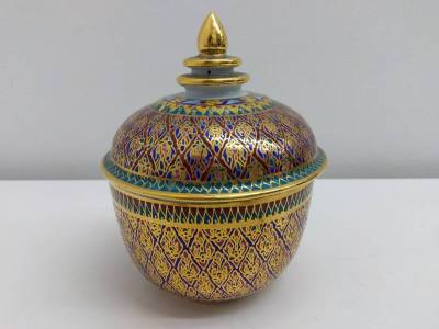 6954 ベンジャロン焼 キャンディポット 蓋付壺 シミあり 長期保管品