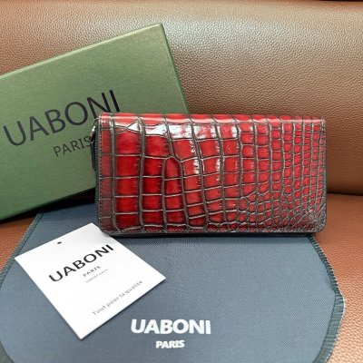 高級 限定EU製◆Uaboni*アリゲーター・ファスナー長財布◆希少 パティーヌ 手染 植物染料 クロコ ワニ革 本革 レザー 紳士 ウォレット