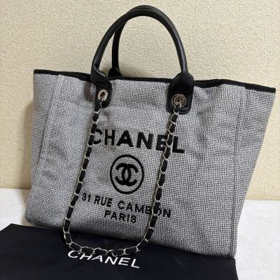 CHANEL シャネル トートバッグ ココマーク グレー キャンバス トート ドーヴィル