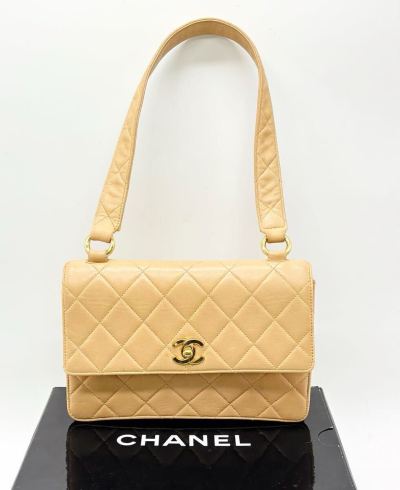 1円〜【レア品】CHANEL シャネル マトラッセ ラムスキン ショルダーバッグ ハンドバッグ ゴールド金具 シリアル ベージュ ココマーク CC