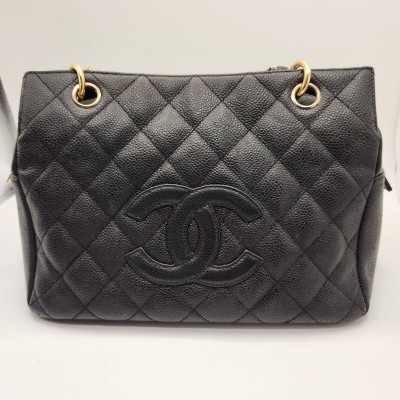 【同梱可】B57 CHANEL キャビアスキン ココマーク チェーントートバッグ ブラック