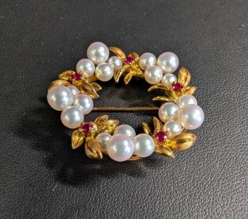 AA283　K18◆和光◆11グラム◆WAKO★ブローチ◆真珠◆パール◆宝石◆ピンク◆ケース付き【1円スタート】