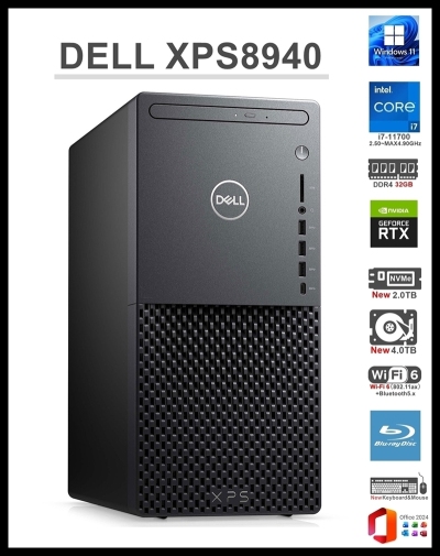 ★DELL XPS8940/Core i7-11700 8コア/RAM 32GB/RTX2070 8GB/新品 NVMe SSD 2TB+新品 HDD 4TB/Wi-Fi6/Blu-ray/USB3.2/Office2024/Win11Pro★