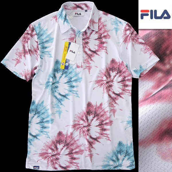 新品 FILA フィラ ゴルフ 吸汗速乾 タイダイプリント 半袖 ポロシャツ 3L 白 赤 【I49547】 GOLF 春夏 メンズ UVカット サマー 盛夏